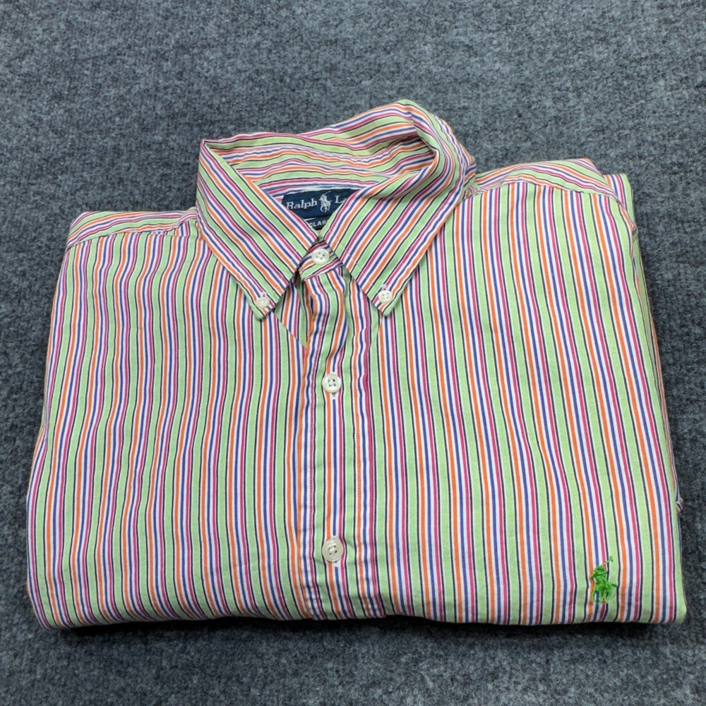 Vintage Polo Ralph Lauren Button Down Mens 18 XXL Multi Stripe Pastel Green